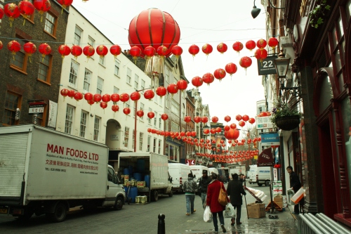 London's Chinatown getting ready for New Year celebrations.
