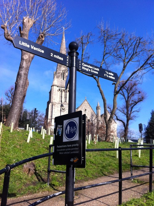Church and Directional Signs along Regents Canal