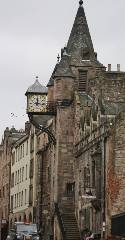 Clock along the Royal Mile in Edinburgh