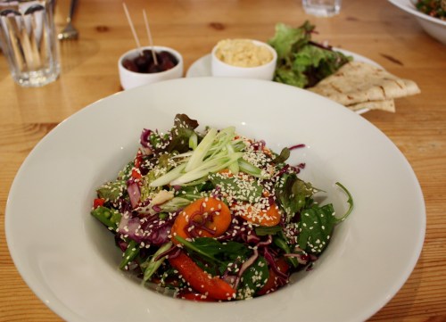 Greek Salad and Hummus at Mono Restaurant, Glasgow