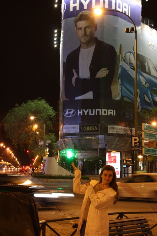 Logan and a larger than life Iker (her favorite football player) in Madrid