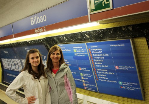 With Logan at the Bilbao Metro stop in Madrid