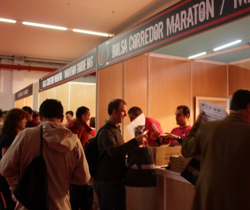 John getting his goodie bag for the Madrid Marathon