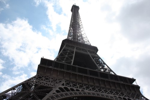 Looking up the Eiffel Tower, Paris