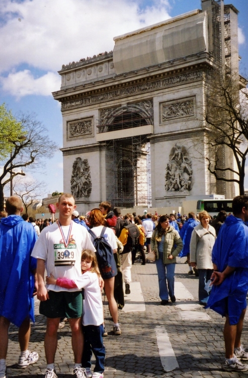 My husband and daughter at the end of the 2004 Paris Marathon