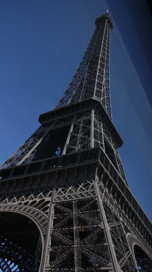 Looking up to the Eiffel Tower