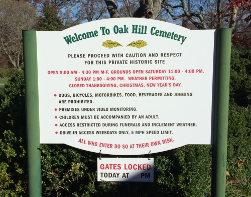 Oak Hill Cemetery's Welcome and Rules 